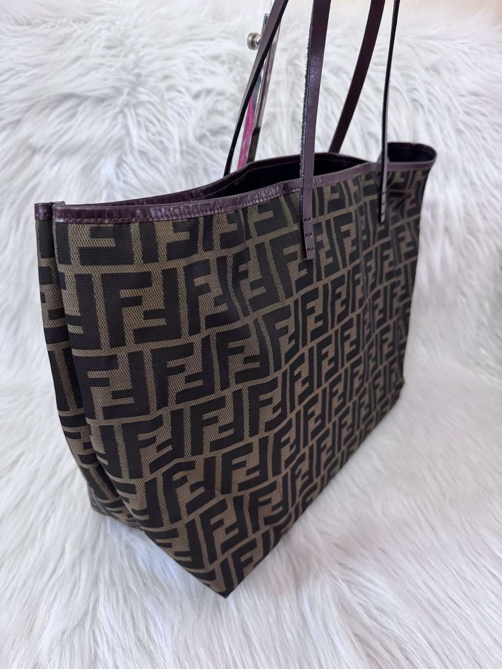 Fendi Canvas Zucca Tote Brown Canvas Good - Inside View