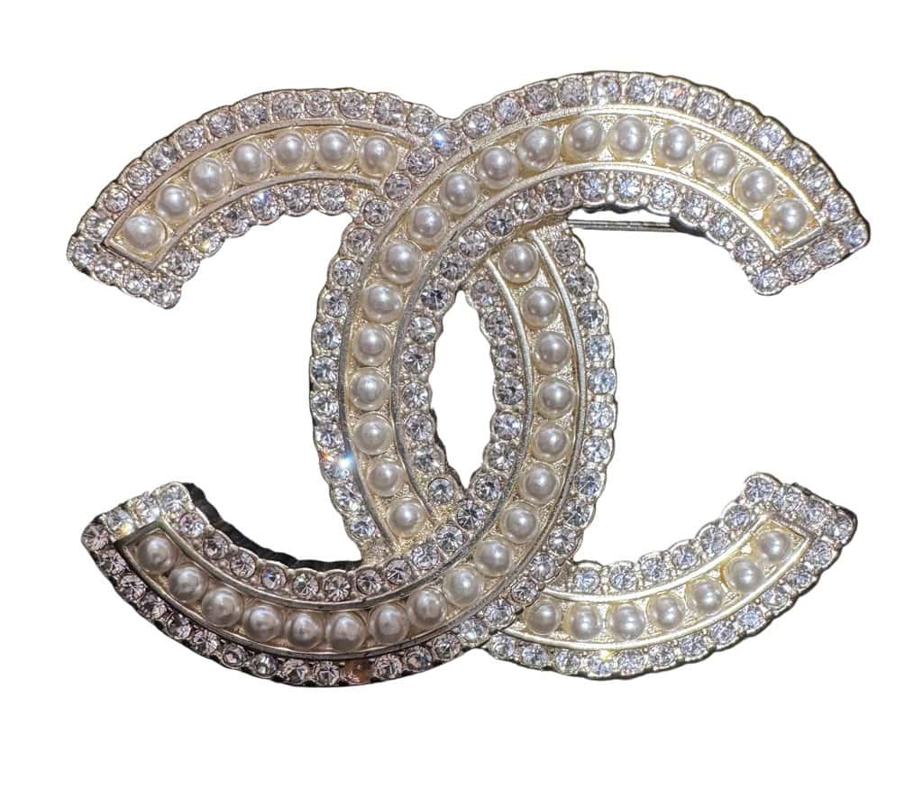Chanel CC Pearl Crystal Brooch Gold Good - Back View