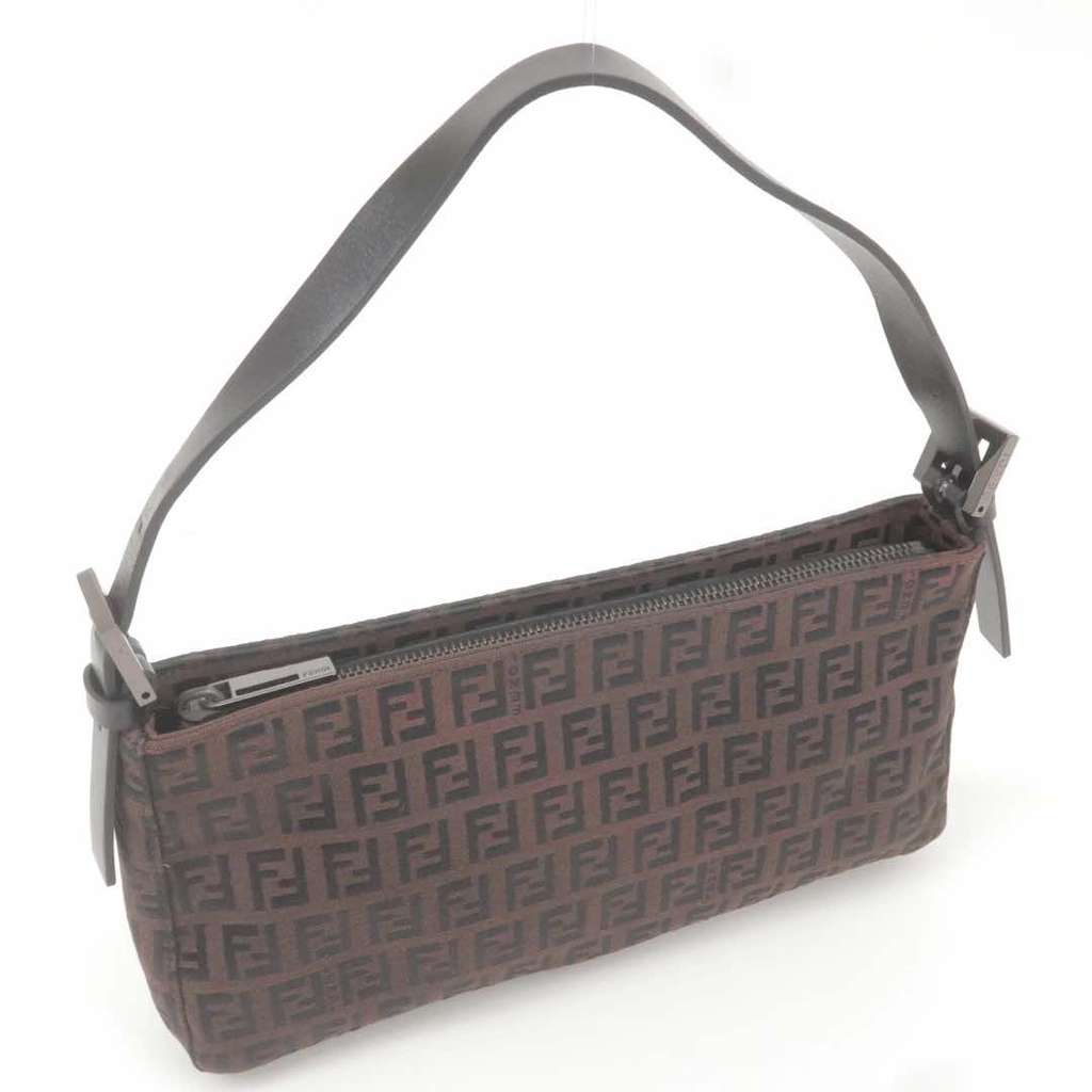 Fendi Zucchino Pochette Brown Canvas Leather Good - Back View