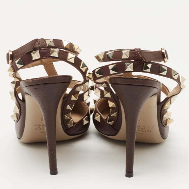 Valentino Garavani Rockstud Pumps Brown Leather Very good - Back View