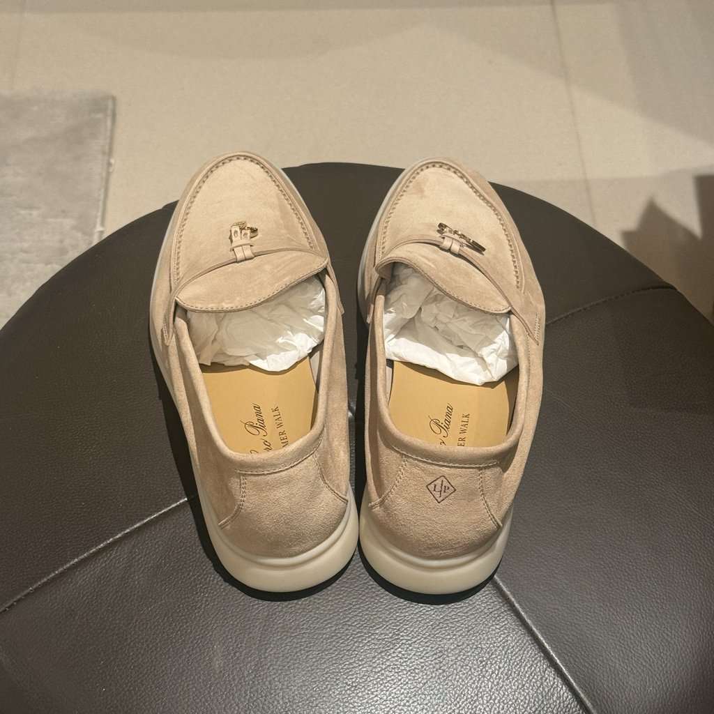 Loro Piana Brand New, Wrong Size Beige Suede Never worn - Model View