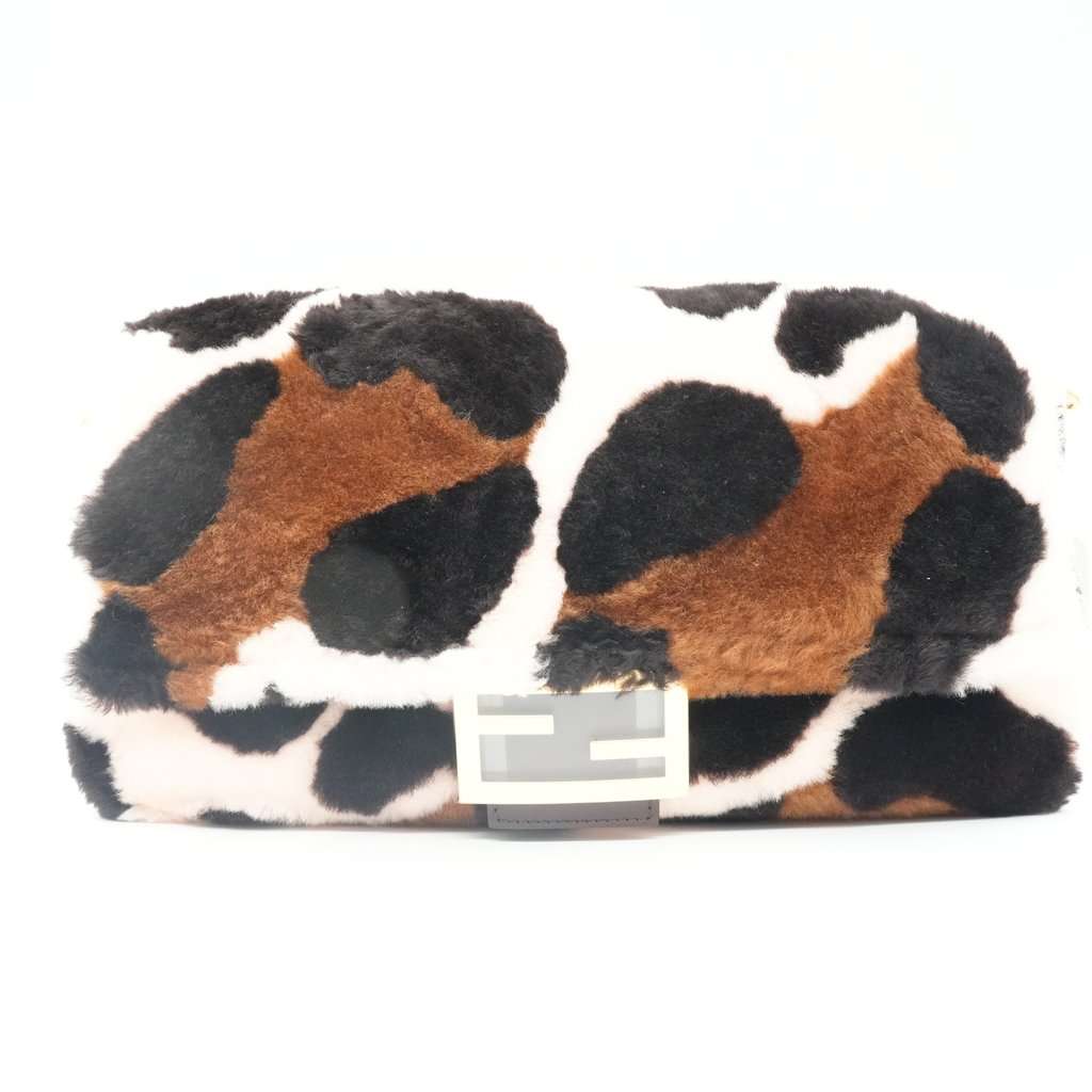 Fendi Shearling Large Pink/Brown Bag MultiColor Fur Very good - Front View