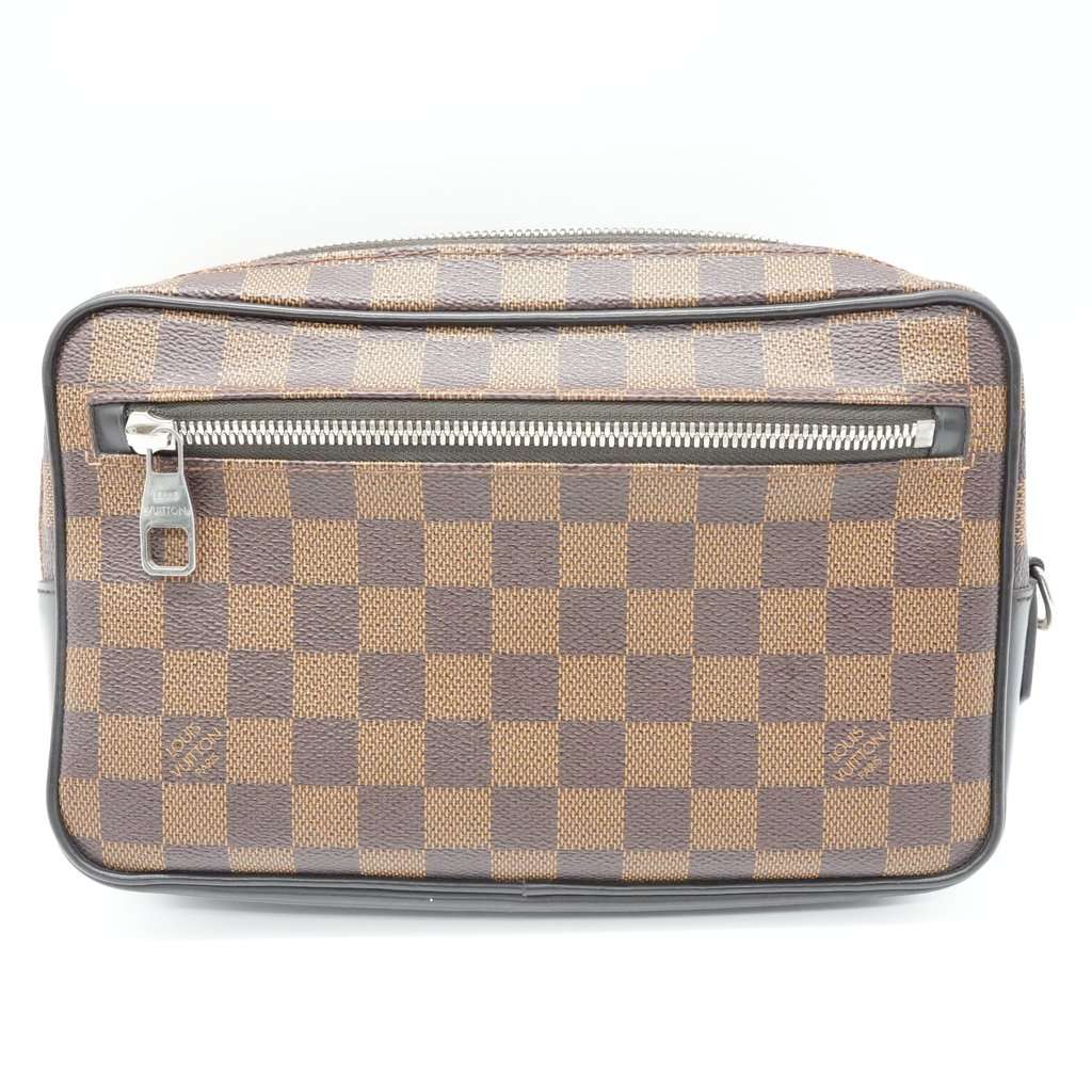 Louis Vuitton Kasai Clutch Damier Ebene Brown Canvas Good - Front View