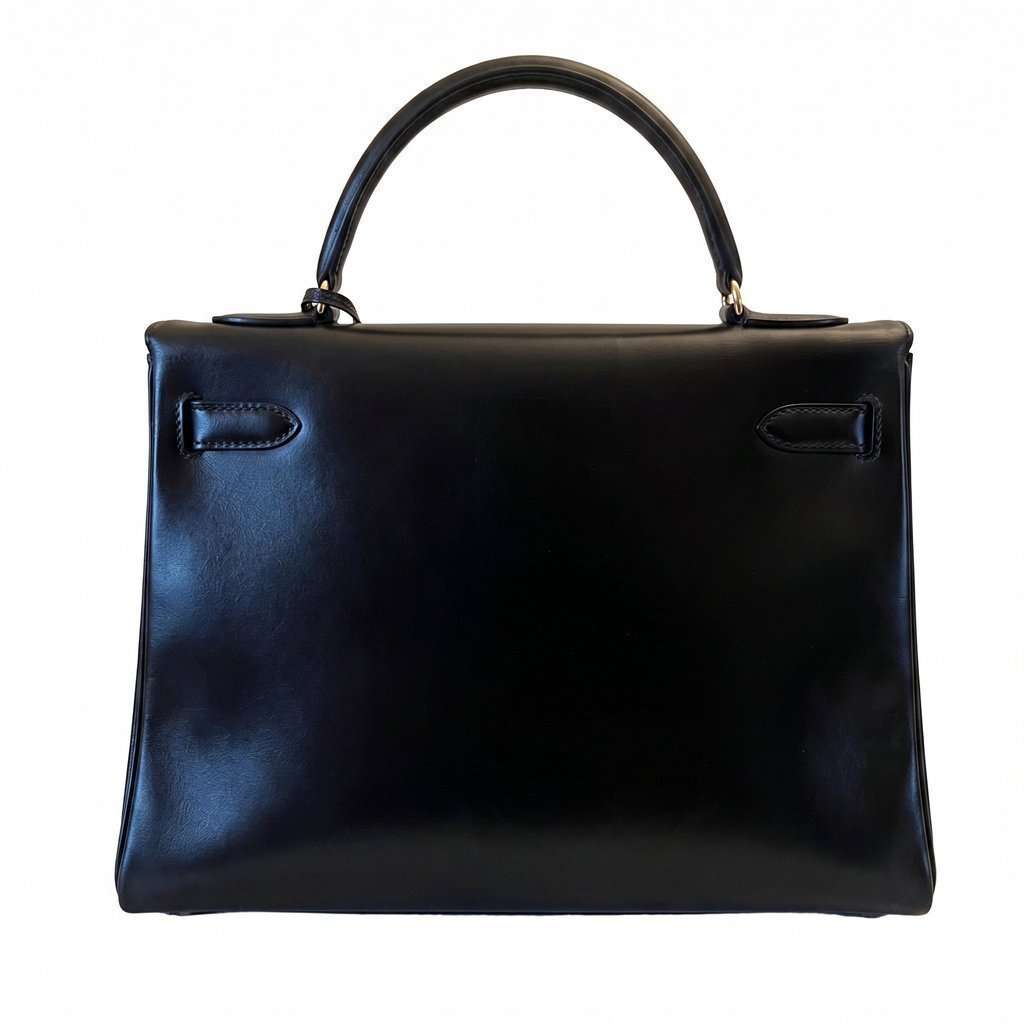 Hermès Kelly 32 Black Box Black Leather Good condition - Back View