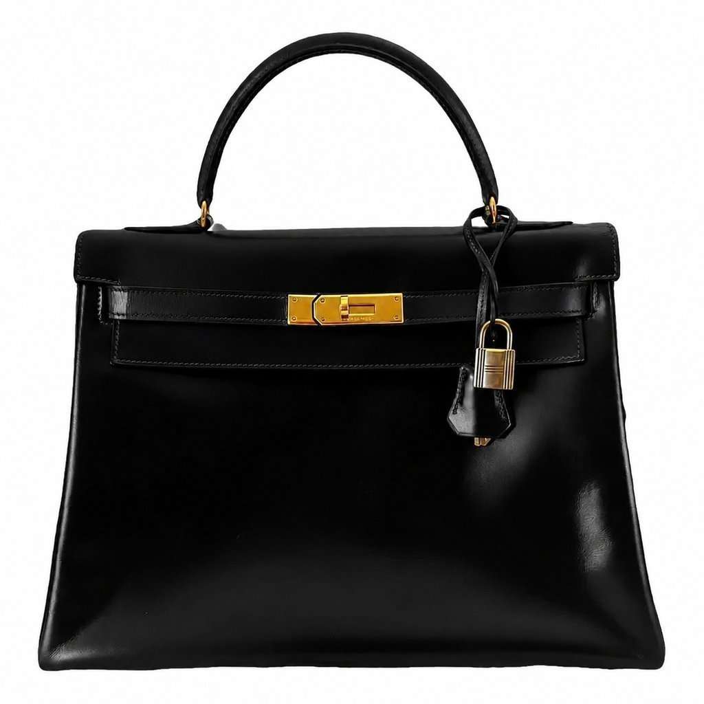 Hermès Kelly 32 Black Box Black Leather Good condition - Front View