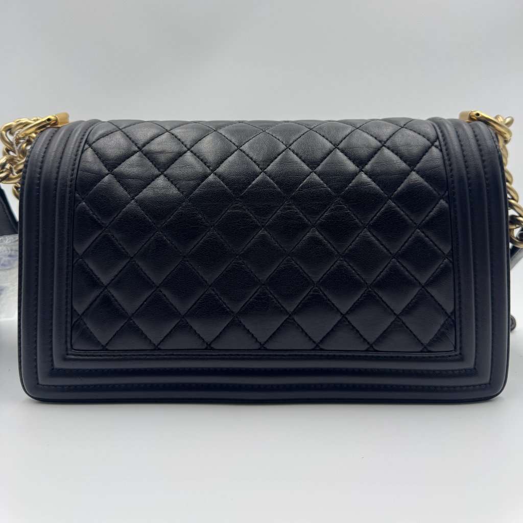 Chanel Boy Black Leather Good - Back View