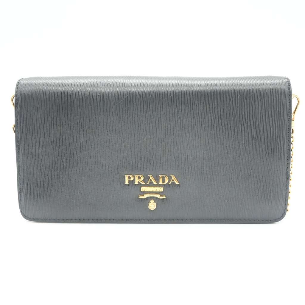 Prada Vitello Move Wallet Chain Black Leather Fair - Front View