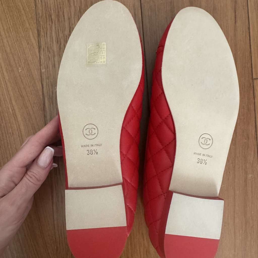 Chanel Ballerinas Shoes Red Leather Never worn, with tag - Back View
