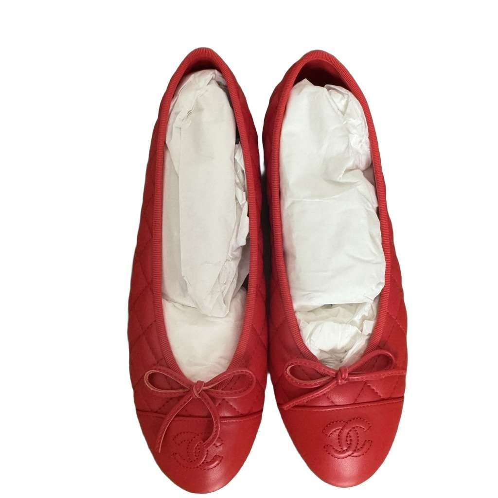 Chanel Ballerinas Shoes Red Leather Never worn, with tag - Front View