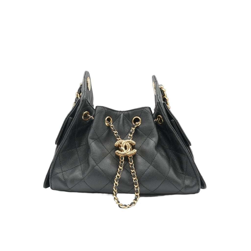 Chanel 25 Mini Hobo Handbag Black Leather Very good - Front View