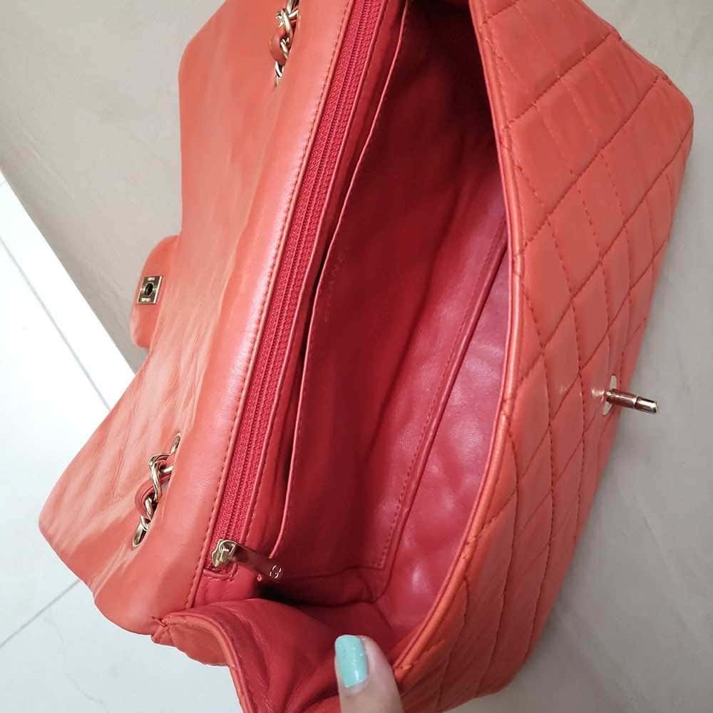 Chanel Classic Flap Red Leather Gold Good - Model View