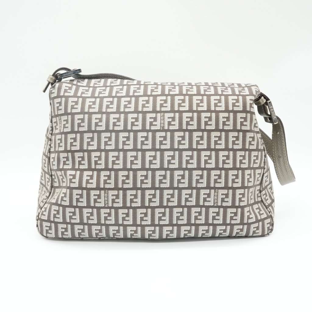 Fendi Zucchino Grey/Silver Shoulder Bag Grey Canvas Good - Back View