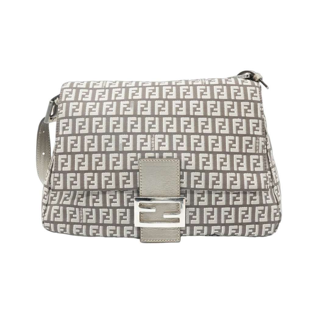 Fendi Zucchino Grey/Silver Shoulder Bag Grey Canvas Good - Front View