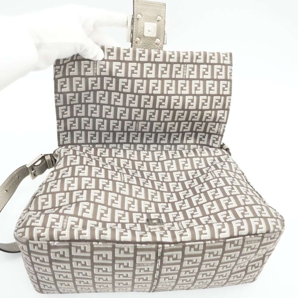 Fendi Zucchino Grey/Silver Shoulder Bag Grey Canvas Good - Box View