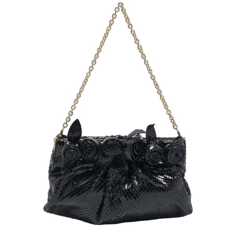 Valentino Garavani Python Leather Fleur Clutch Black Leather Good condition - Front View