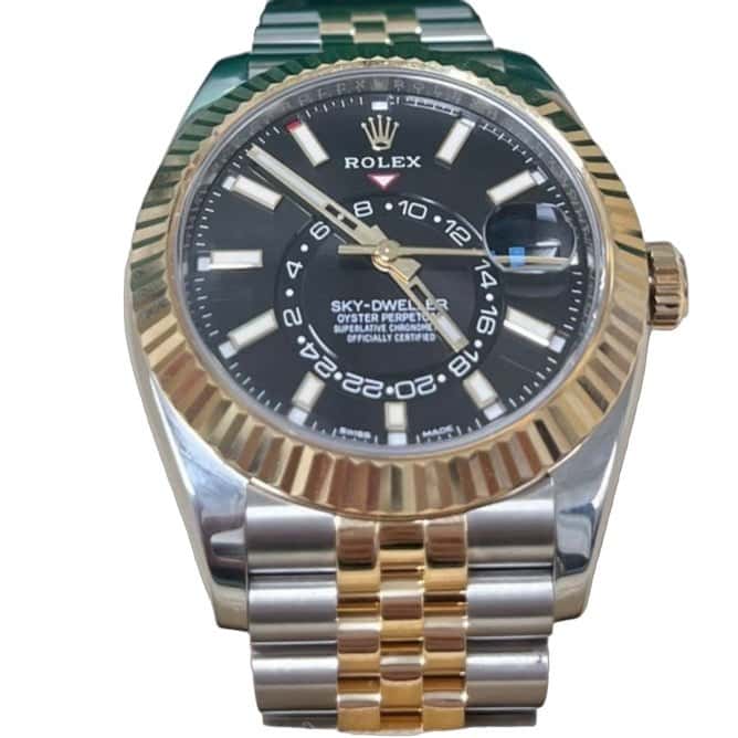 Rolex Yellow Rolesor Sky-Dweller Watch - Black Index Dial - Jubilee Bracelet 42mm Black Never worn - Front View