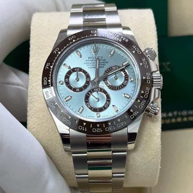 Rolex 950 Platinum Cosmograph Daytona 40 Watch - Ice Blue Index Dial Blue Never worn - Box View