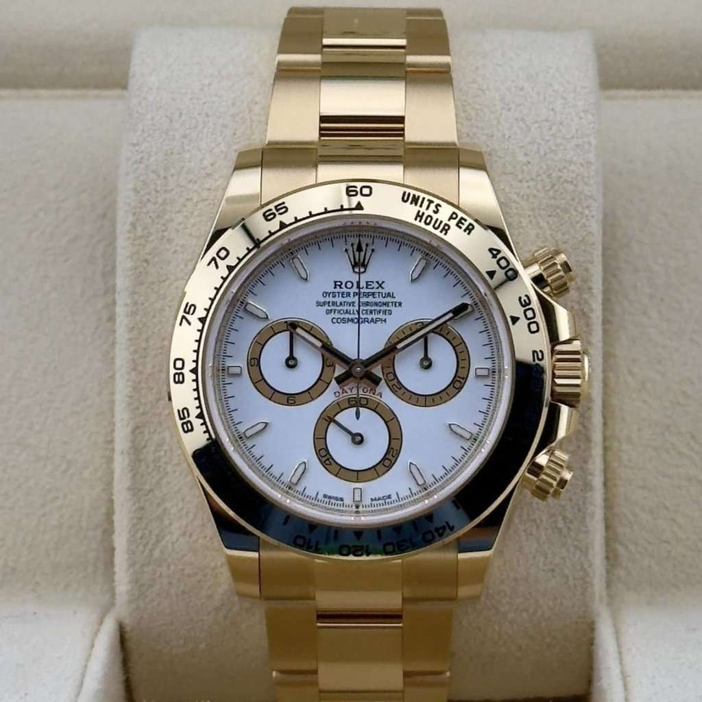 Rolex Yellow Gold White Index Dial Daytona Oyster Bracelet 126508 40mm White Never worn - Box View