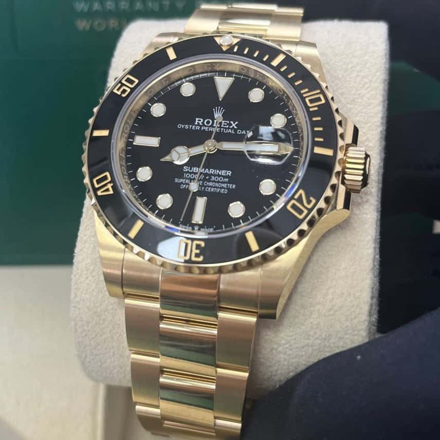 Rolex Yellow Gold Submariner Date Watch - Black Dial 41mm Black Never worn - Box View