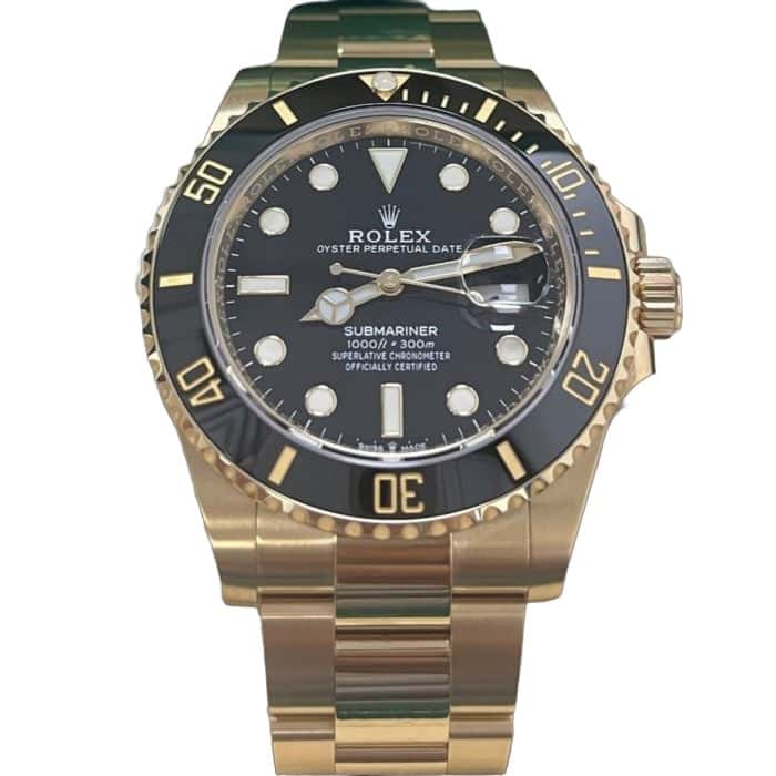 Rolex Yellow Gold Submariner Date Watch - Black Dial 41mm Black Never worn - Front View