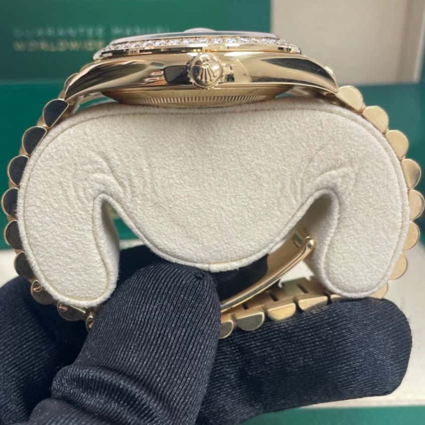 Rolex Yellow Gold Day-Date 40 Watch - Yellow Gold Bezel - Champagne Baguette Diamond Dial - President Bracelet ( Ref# 228348RBR) Silver Never worn - Model View