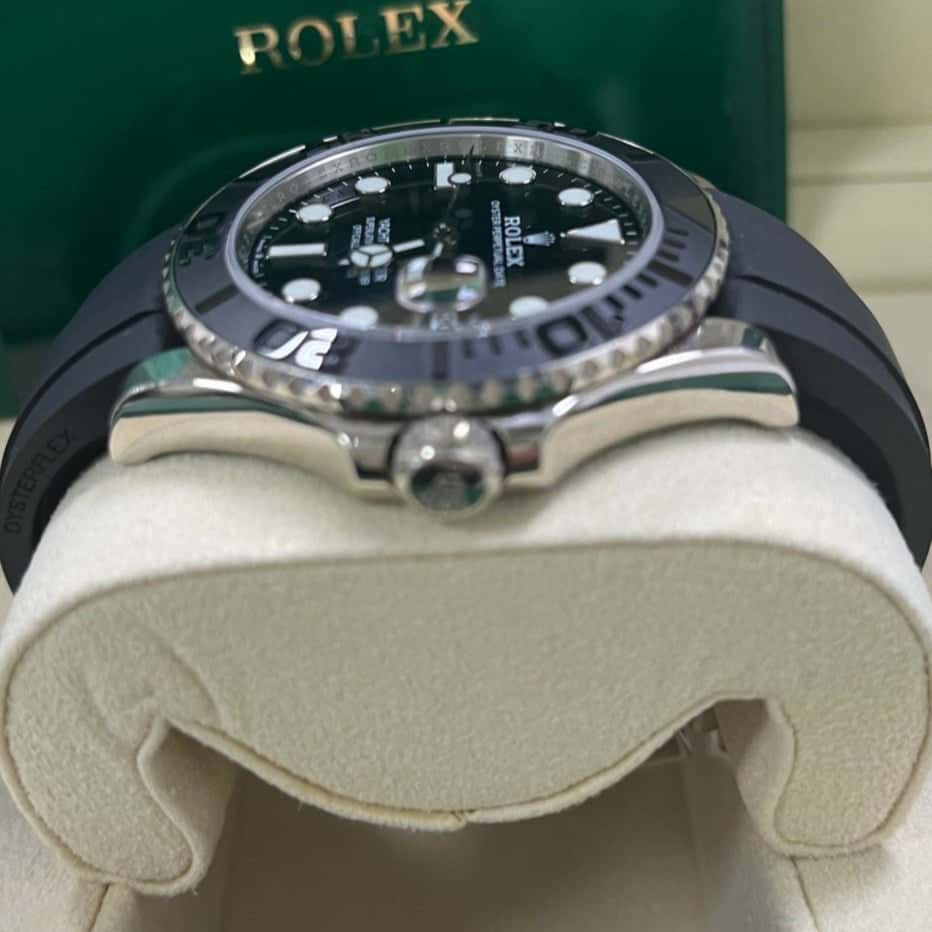 Rolex White Gold Yacht-Master 42 Watch - Black Dial - Oysterflex Strap Black Never worn - Back View