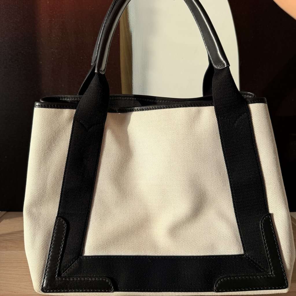 Balenciaga Tote Bag In White Black Cotton Good - Back View