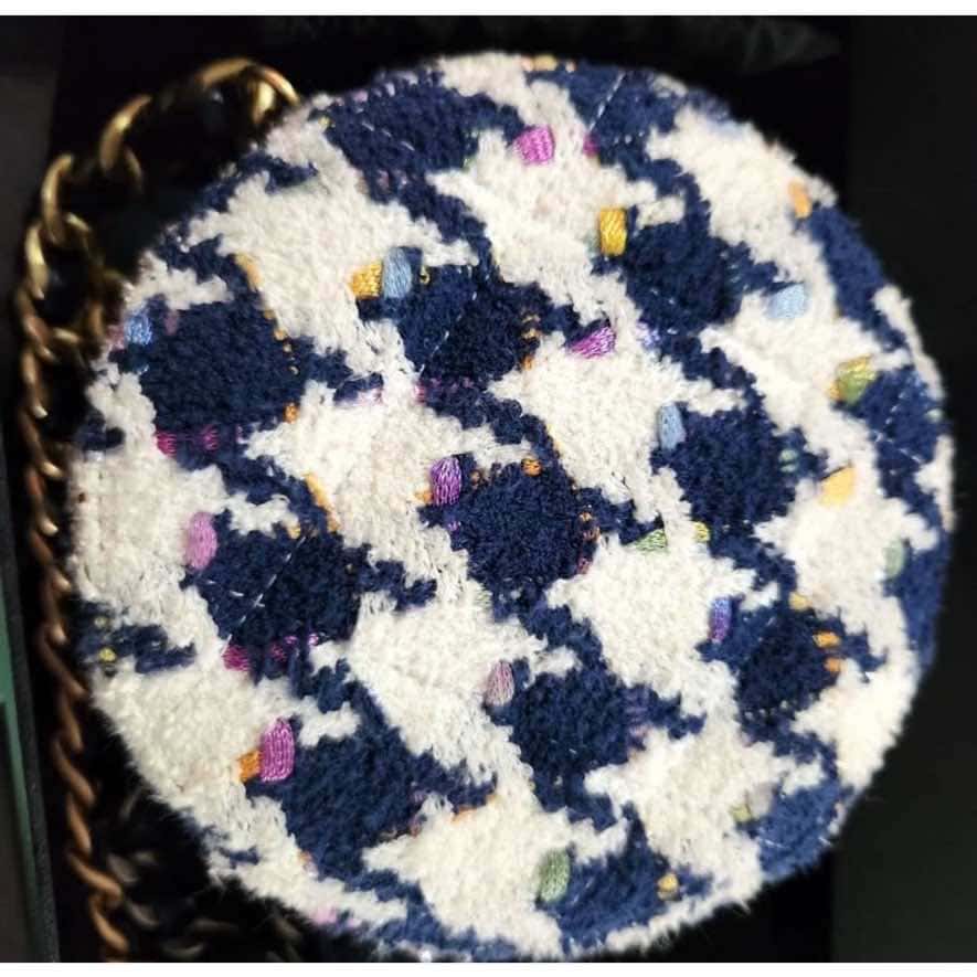 Chanel Tweed 19 Round Bag White Tweed Gold Good - Back View