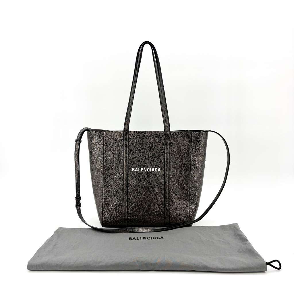 Balenciaga XS Everyday Tote Bag Metallic Dark Silver Silver Leather Very good - Back View