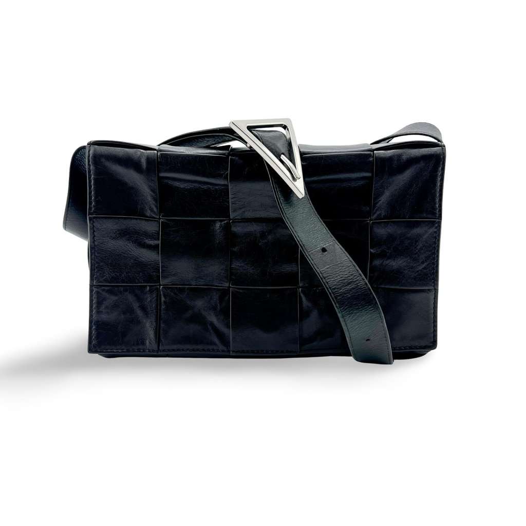 Bottega Veneta Intrecciato Cassette Bag Black with Silver Hardware MultiColor Leather Very good - Front View