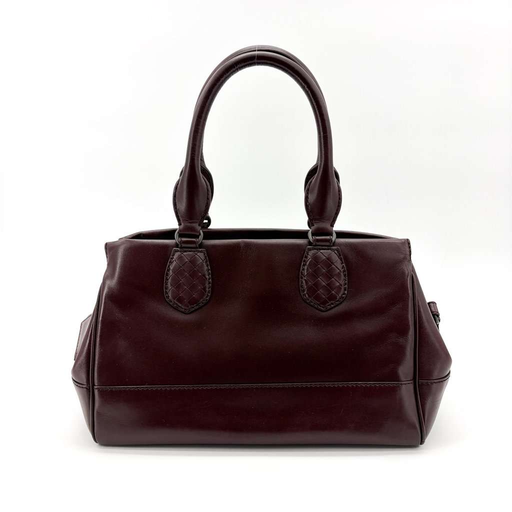 Bottega Veneta Intrecciato Small Bauleto Handbag Dark Brown Brown Leather Good - Back View