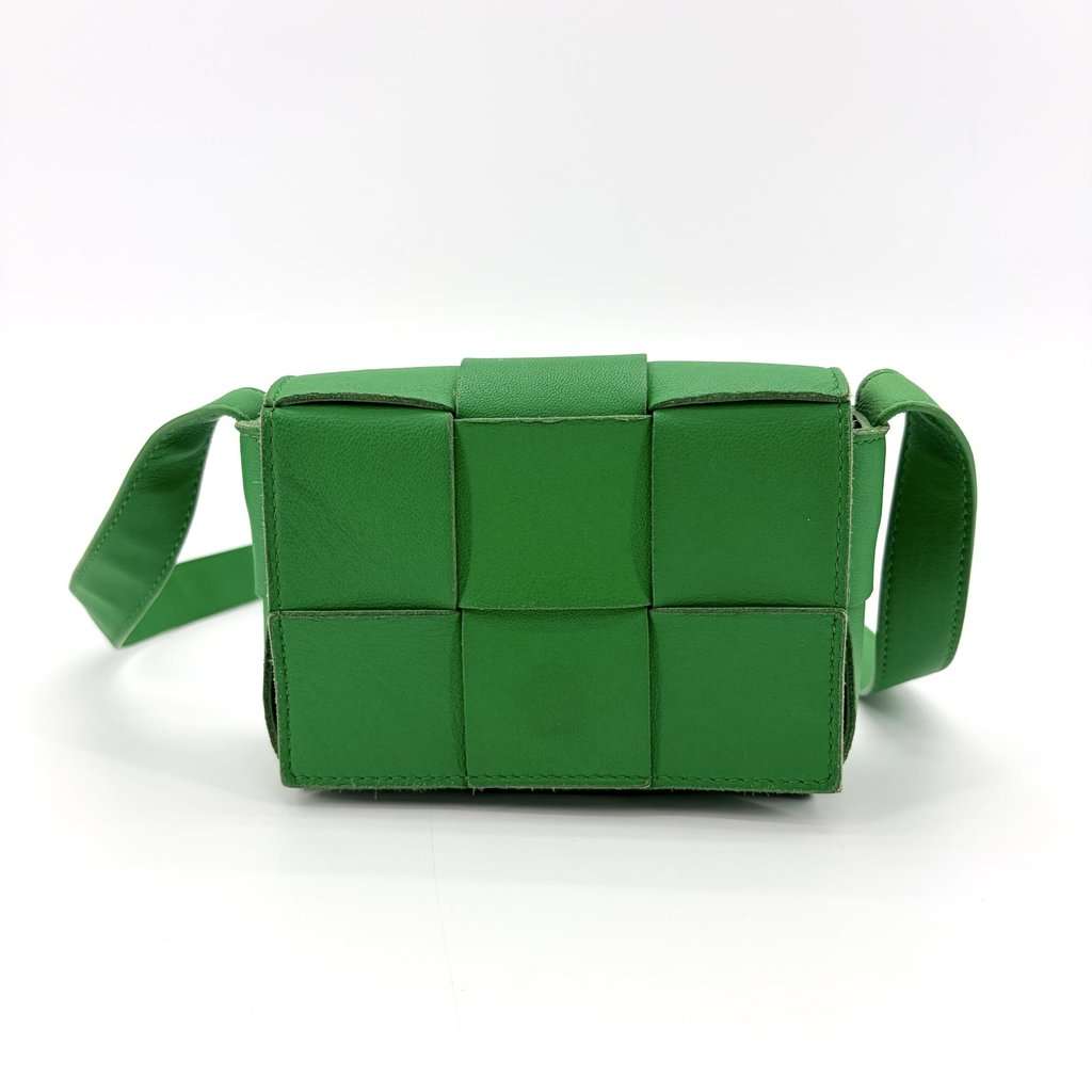 Bottega Veneta Mini Cassette Shoulder Bag Parakit Green Leather Good - Back View