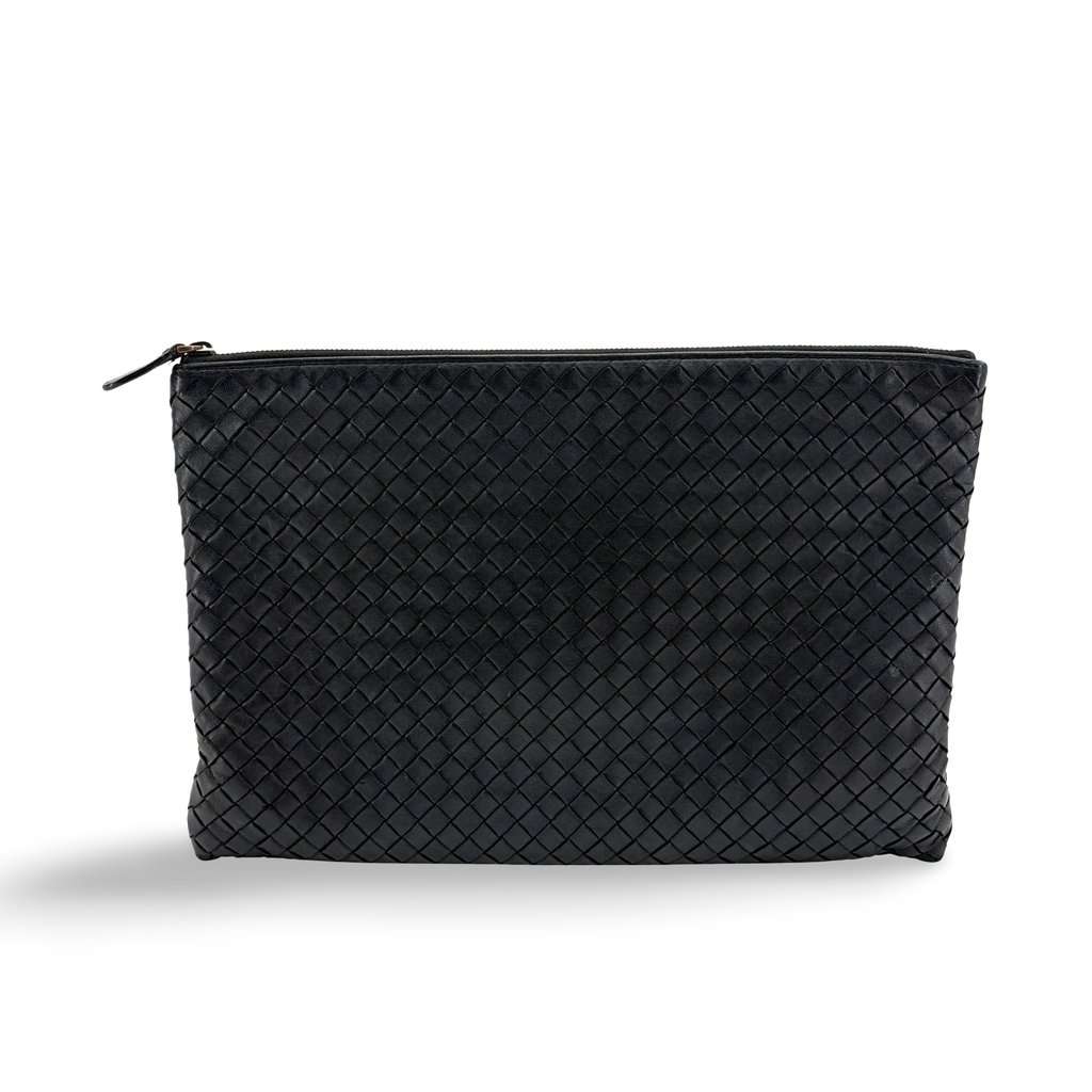 Bottega Veneta Intrecciato Cosmetic Case Black Black Leather Very good - Front View