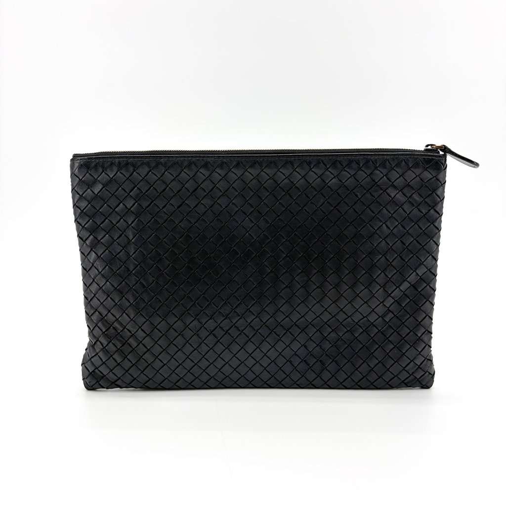 Bottega Veneta Intrecciato Cosmetic Case Black Black Leather Very good - Back View