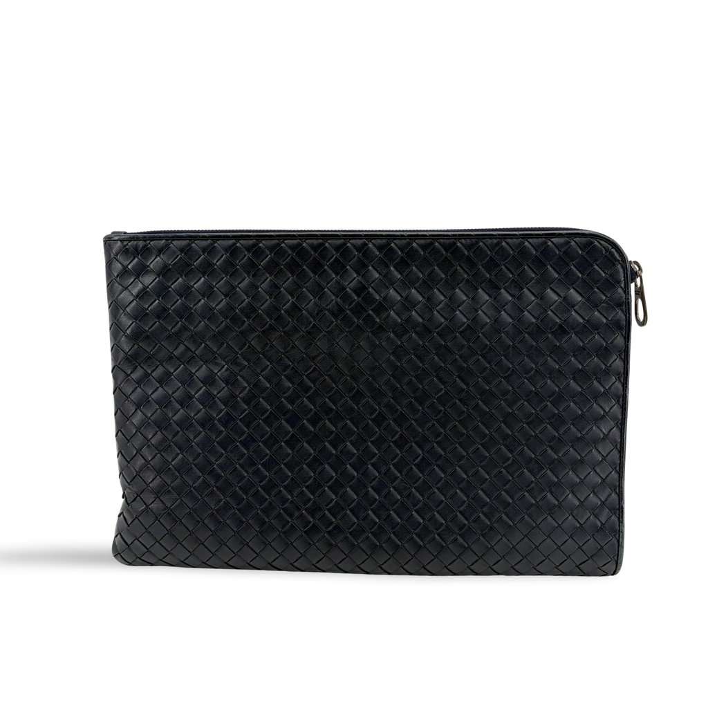Bottega Veneta Intrecciato Leather Document Case Black Black Leather Good - Front View