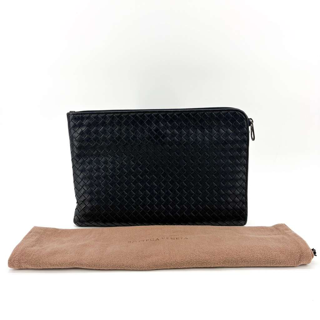 Bottega Veneta Intrecciato Leather Document Case Black Black Leather Good - Back View