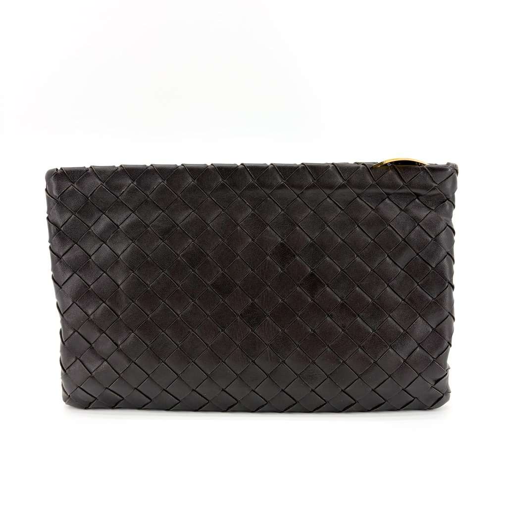 Bottega Veneta Intrecciato Leather Medium Clutch Espresso Brown Leather Good - Inside View