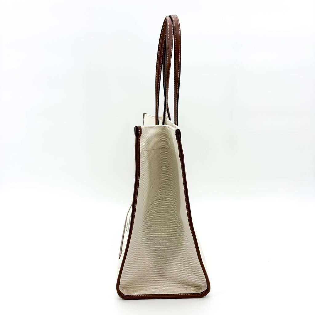 Burberry Medium Horseferry Print Canvas Freya Tote Bag Natural/Tan Beige Canvas Good - Model View