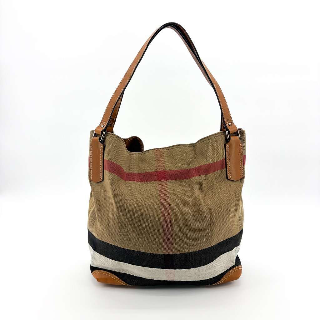Burberry House Check Canvas Canterbury Shoulder Bag Beige Brown Beige Canvas Good - Back View