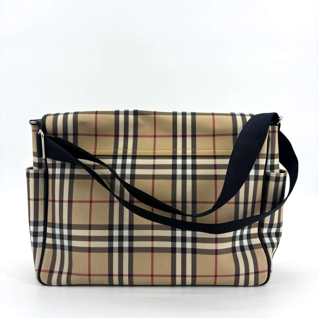 Burberry Vintage Check Nylon Messenger Diaper Bag Archive Beige Beige Polyamide Good - Back View