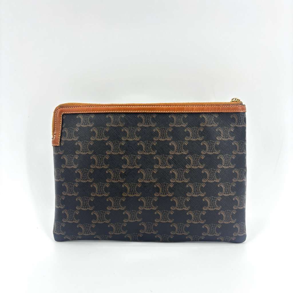 Celine Triomphe Canvas Zipped Pouch Tan Black Canvas Very good - Inside View
