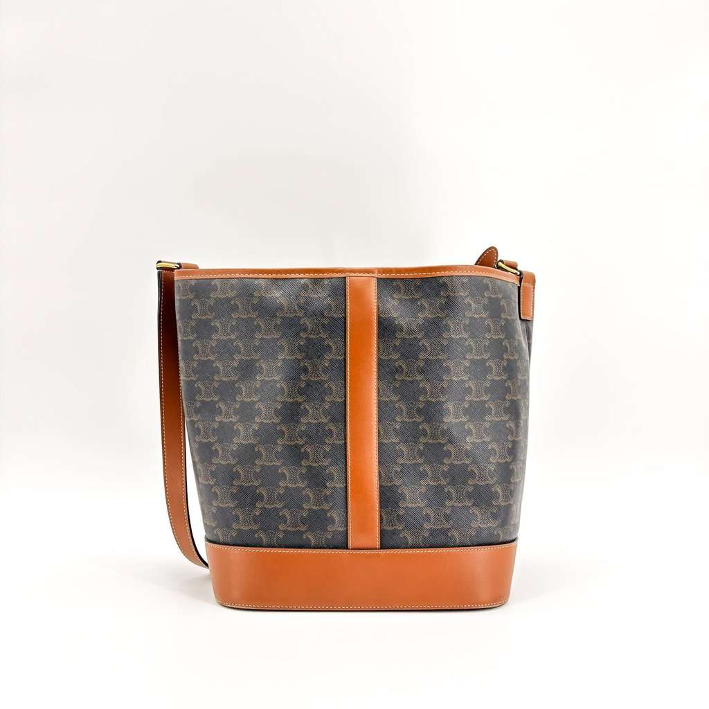 Celine Medium Bucket Bag in Triomphe Canvas and Calfskin Tan Black Canvas Very good - Inside View