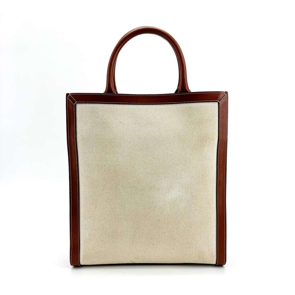 Celine Small Vertical Cabas Carriage Bag Tan Black Canvas Good - Back View