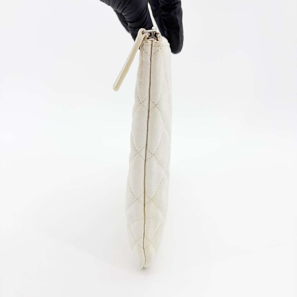 Chanel Classic Large Pouch Grained Calfskin Silver Hardware White White Leather Good - Box View