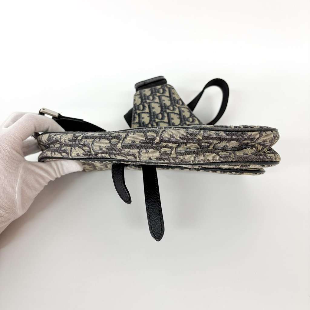 Dior Men's Oblique Saddle Bag Beige Black Beige Jacquard Good - Box View