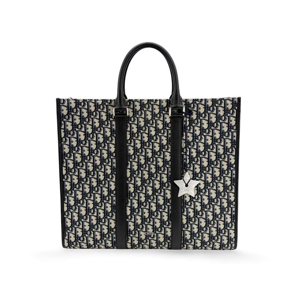 Dior Vertical Tote Bag Beige & Black Dior Oblique Jacquard Beige Jacquard Very good - Front View