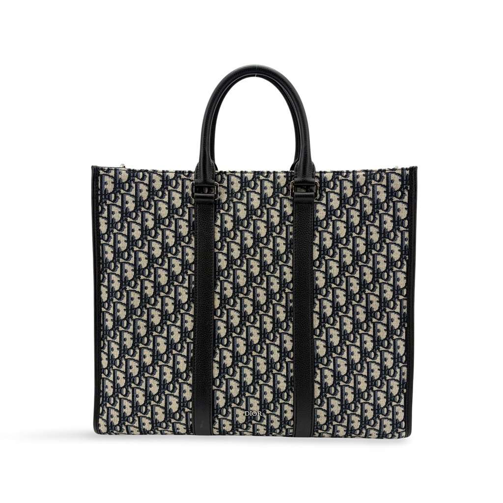 Dior Ringott Tote Bag Navy Oblique Jacquard Beige Jacquard Very good - Front View