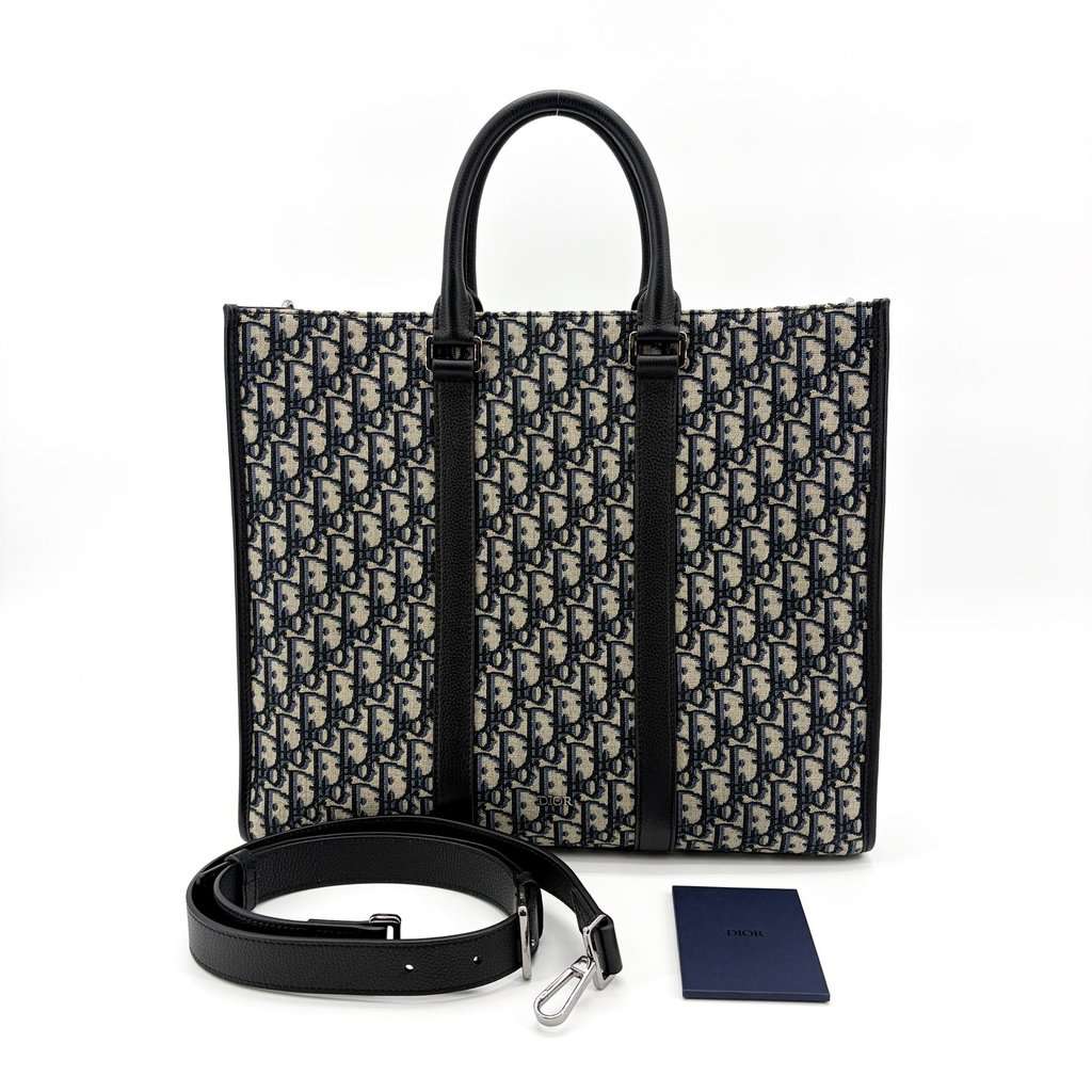 Dior Ringott Tote Bag Navy Oblique Jacquard Beige Jacquard Very good - Back View