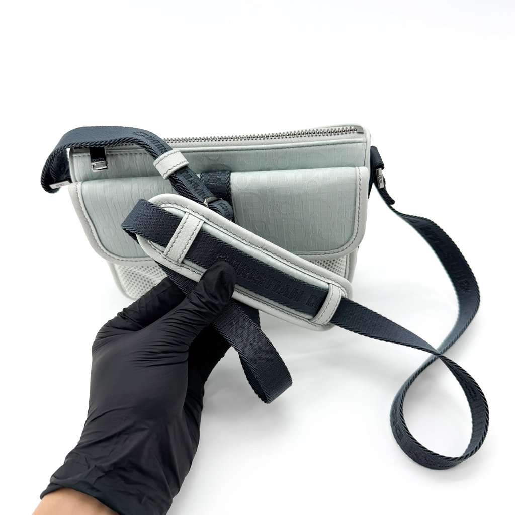 Dior Hit the Road Strap Pouch Grey CD Diamond Canvas Navy Canvas Good - Model View