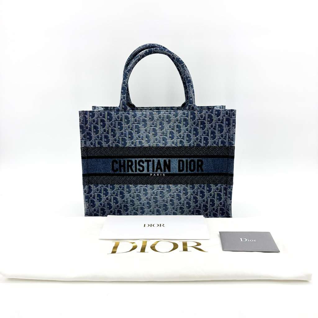 Dior Medium book tote blue oblique embroidery Blue Canvas Very good - Back View
